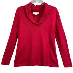 Coldwater Creek Sweater Womens Sz L 14 16 Red Cowl Neck Knit Long Sleeve